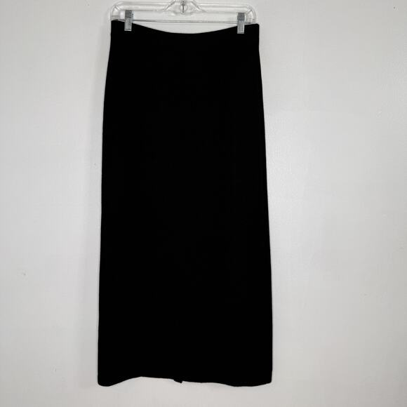 St John Basics Skirt Womens 12 Black Knit Maxi Back Vent Elastic Waist Made USA - Picture 1 of 7